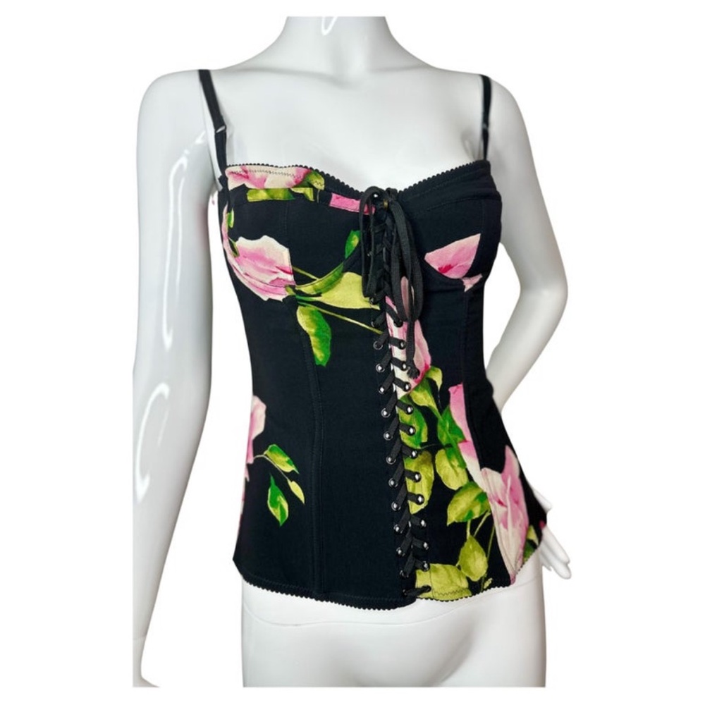 Vintage Dolce & Gabbana Black Floral Corset Top
